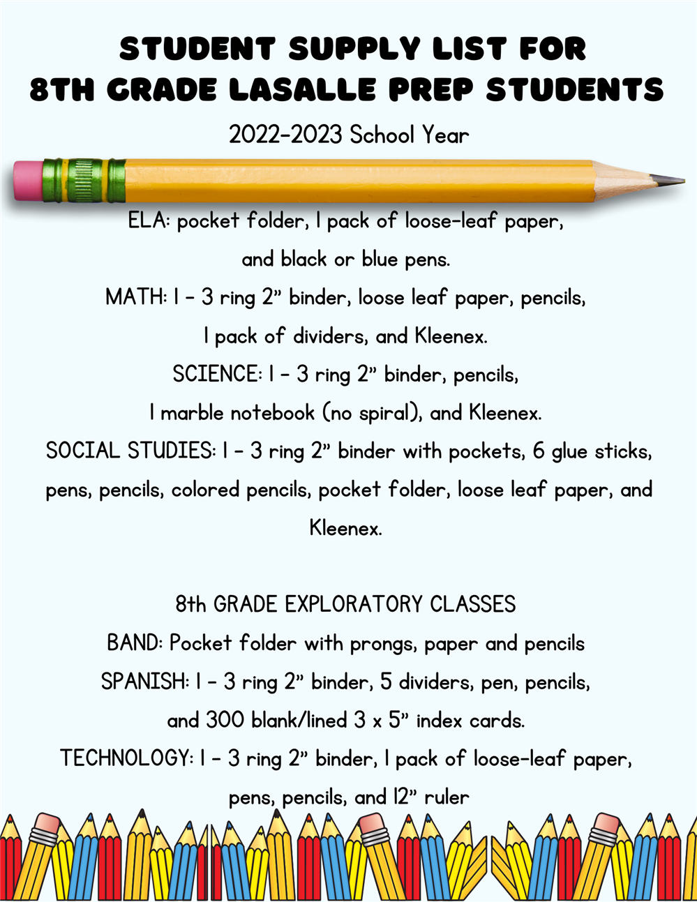 Supply Lists / 8th Grade Supply List